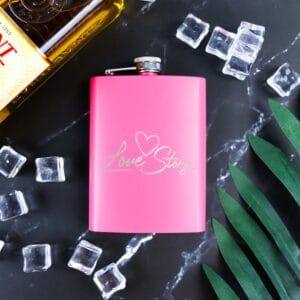 Corporate 8oz flask with logo pink