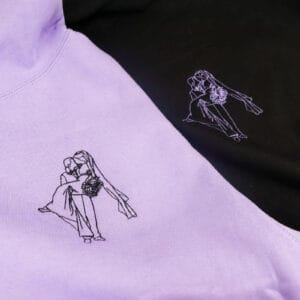 Couples embroidered drawn hoodie