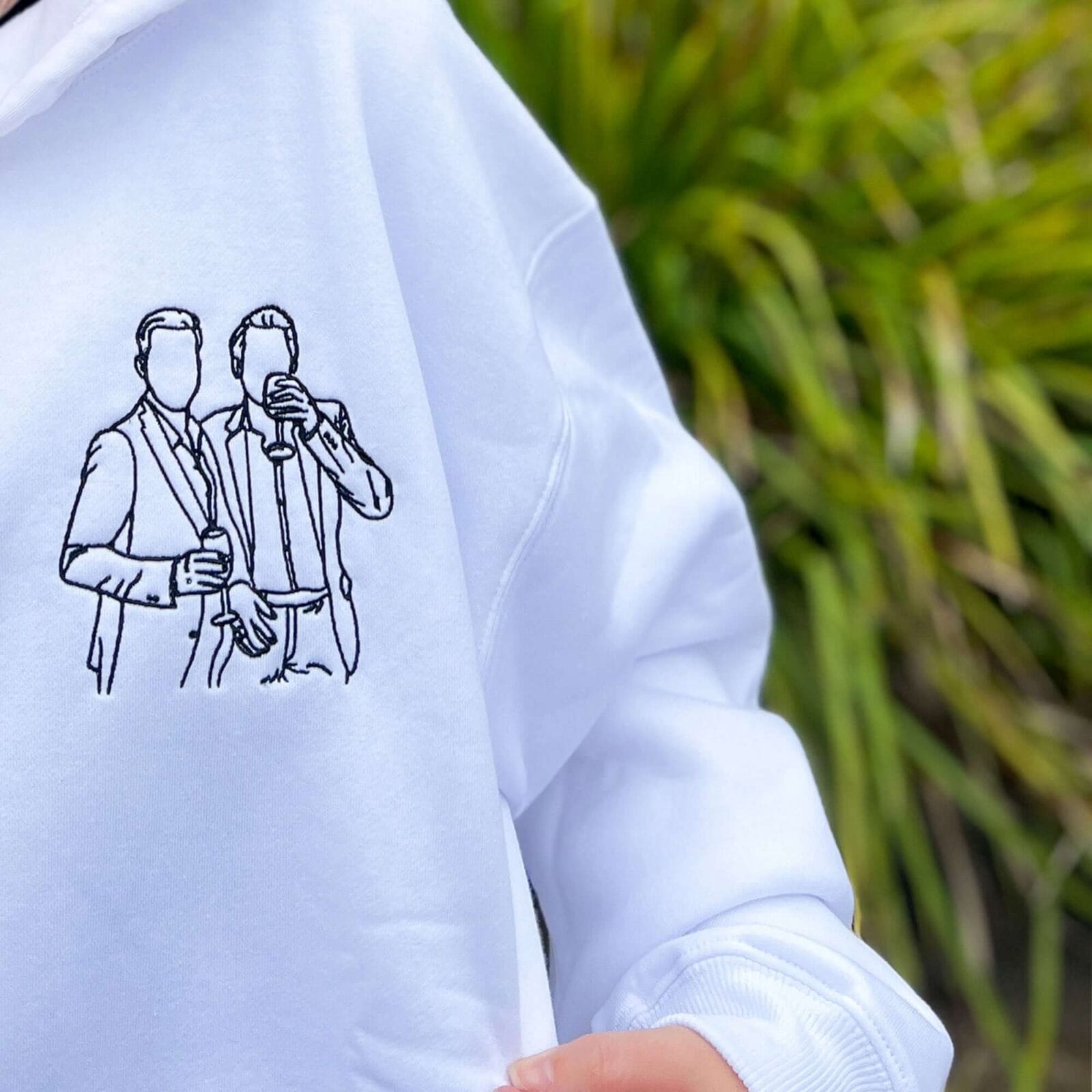 Couples embroidered drawn hoodie white