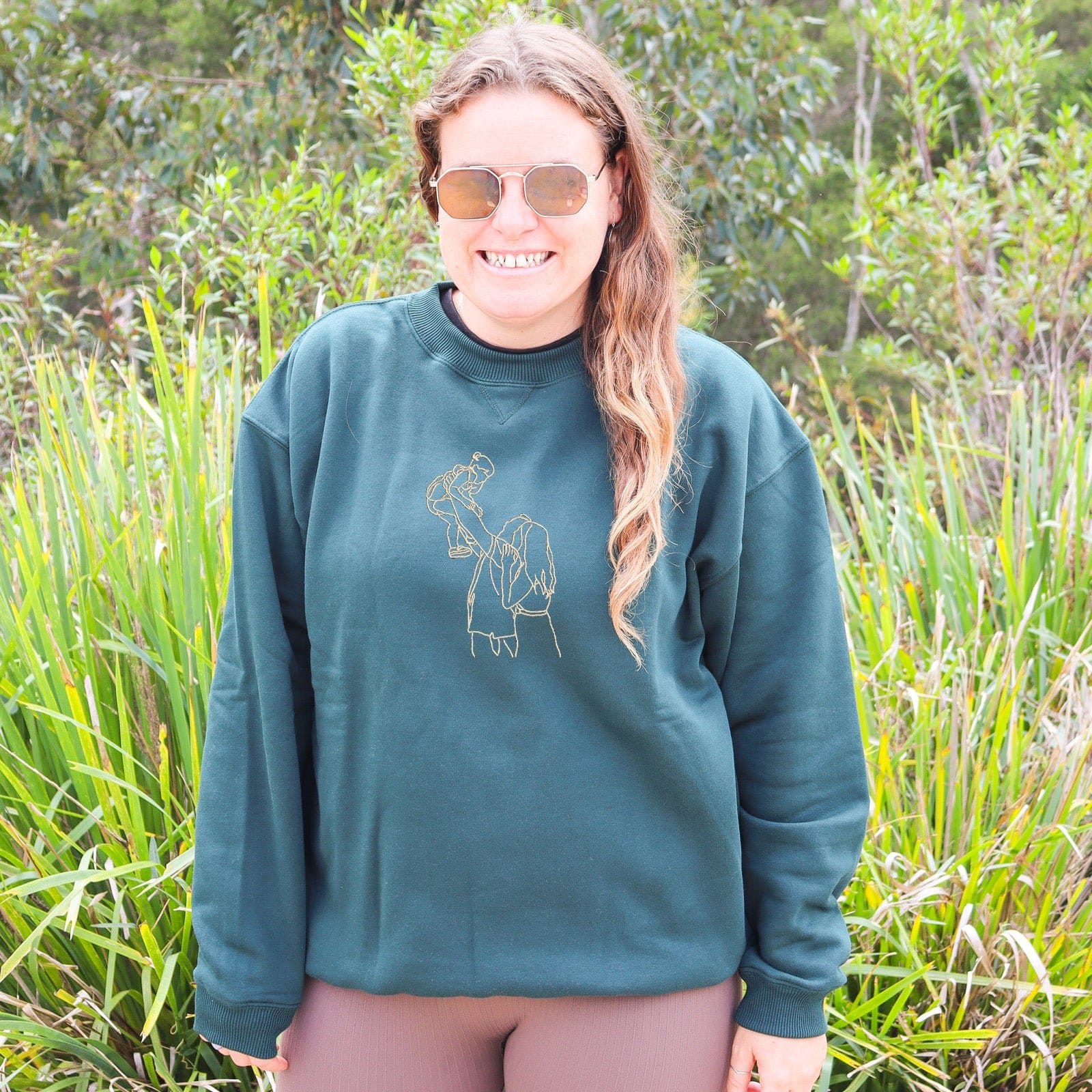 Family Portrait Outline Jumper / Crewneck Bottle Green