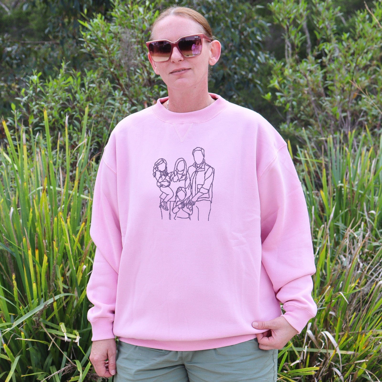 Family Portrait Outline Jumper / Crewneck Bottle Blush Pink