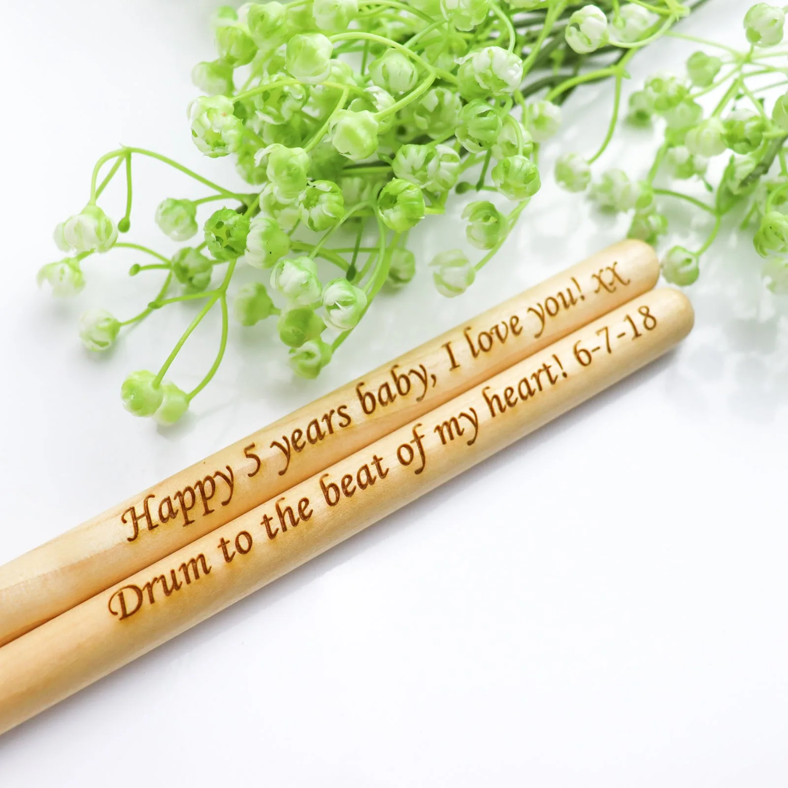 Personalised Engraved Wood Drumsticks Pair
