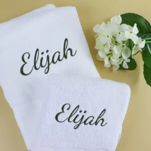 White Cotton Hand Towel with Embroidery and Towel