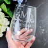 Bridesmaid stemless wine glasses for the bridal table