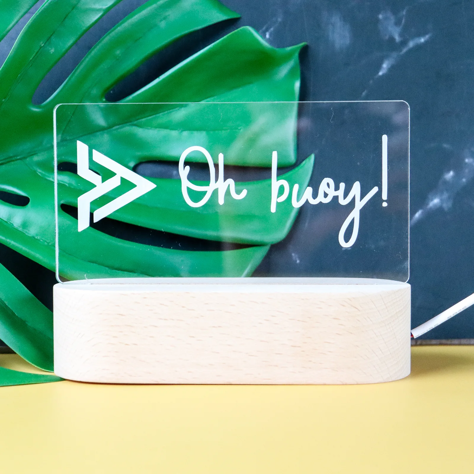 Corporate logo led light with wooden base 1 Corporate logo led light with wooden base