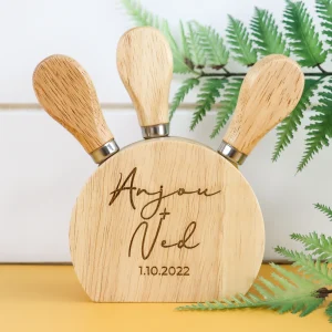 Couples 4 piece engraved cheese knife set