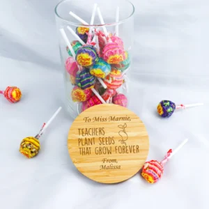 End of year engraved teacher lolly jar