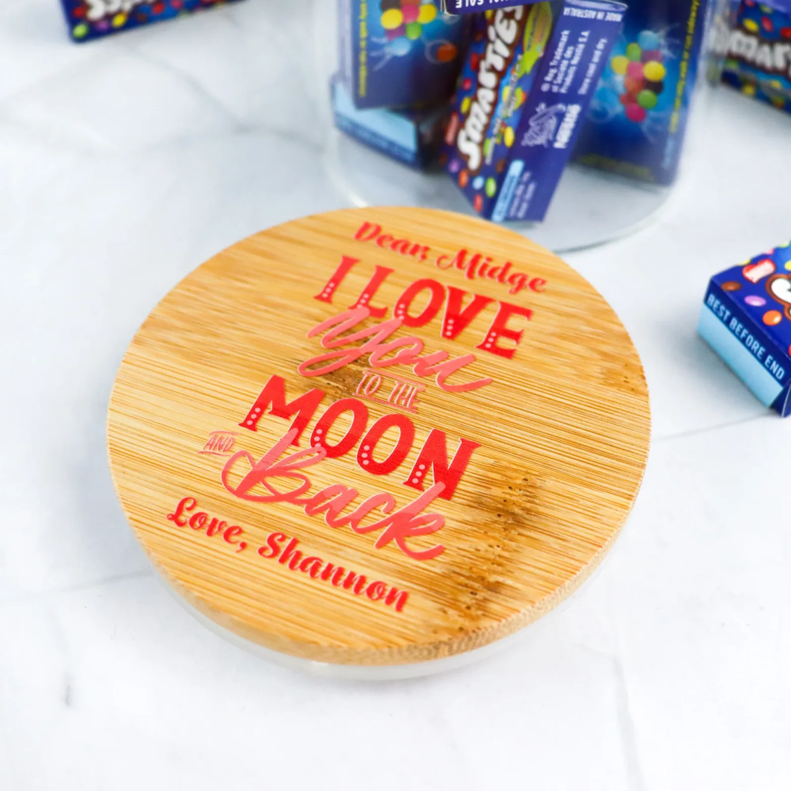 I love you to the moon and back lolly jar