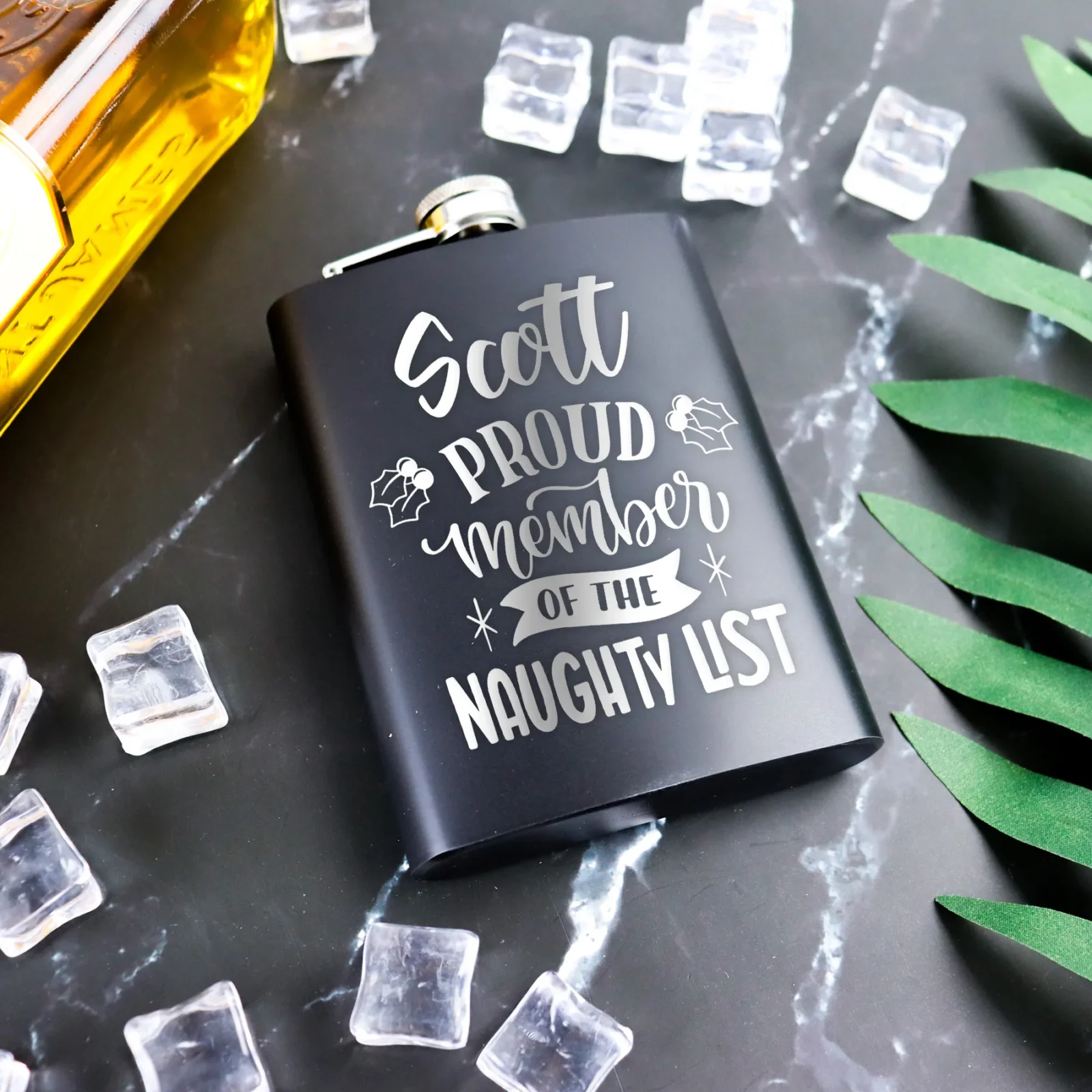 Naughty List Christmas Flask Black