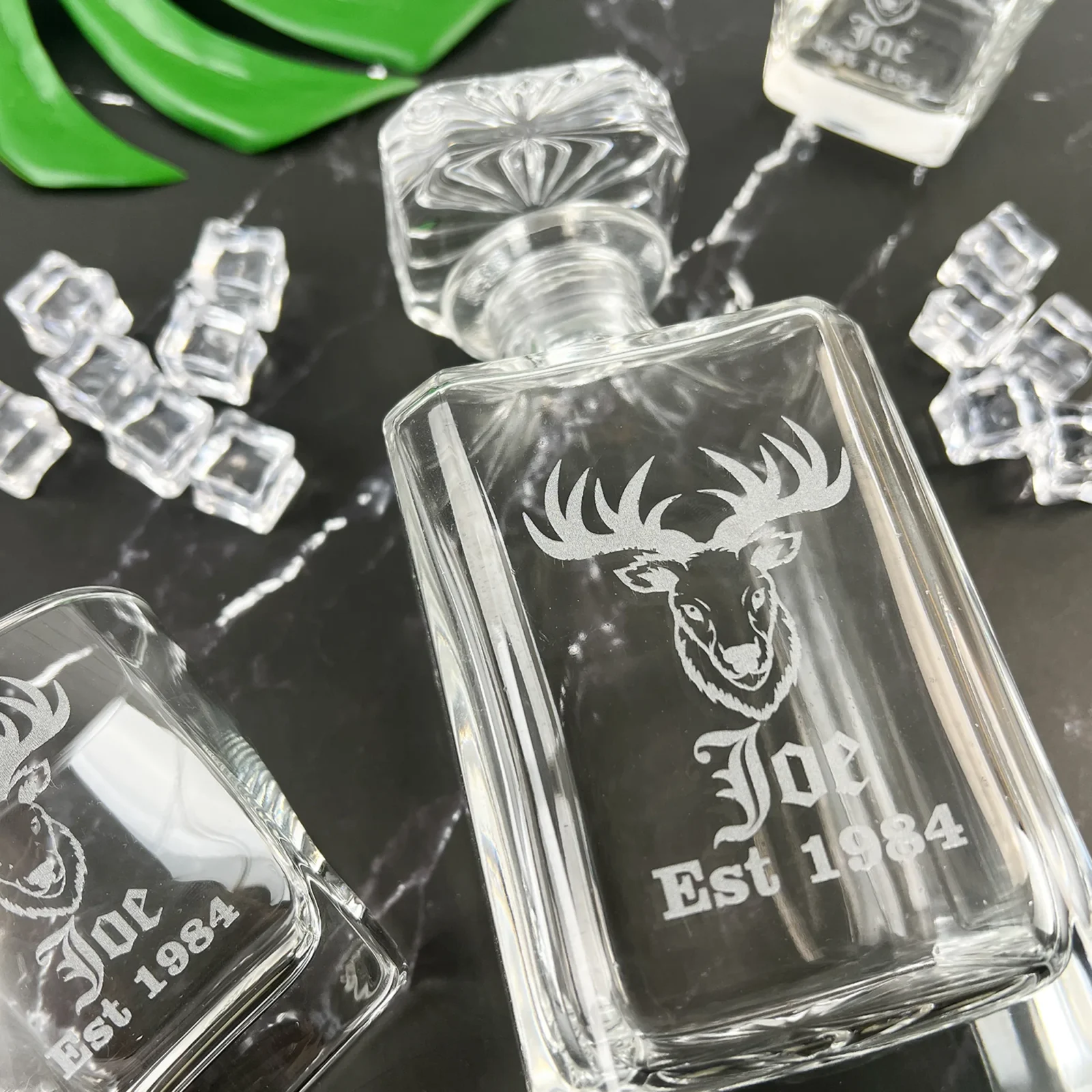 Personalised Buck Vintage Boxed Decanter Set With Two Glasses