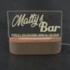 Bar sign led light engraved with wooden base