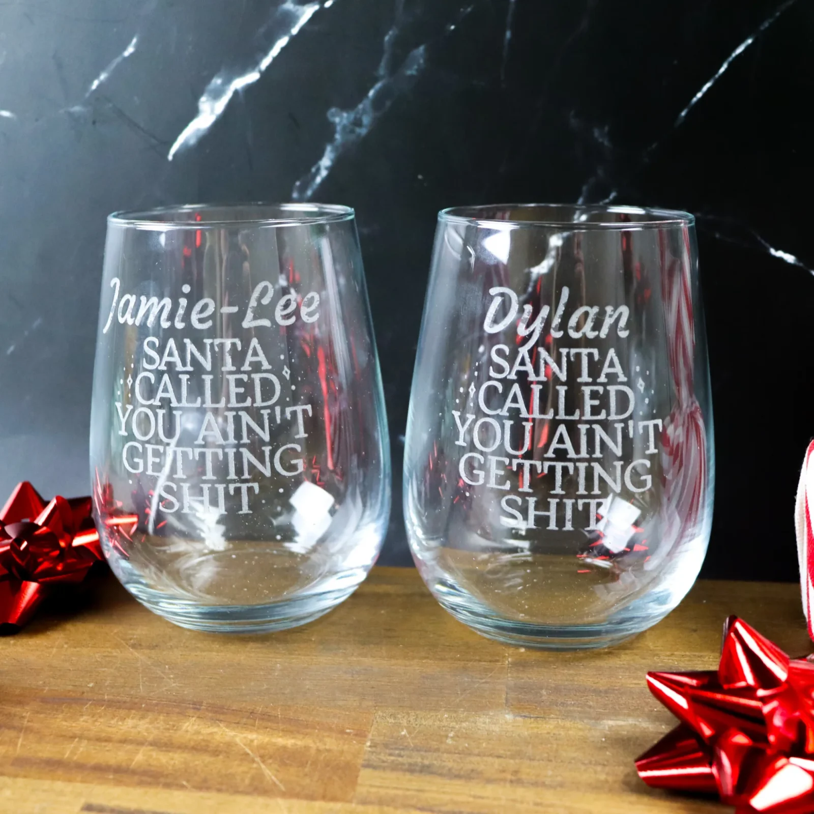 Santa called stemless wine glass