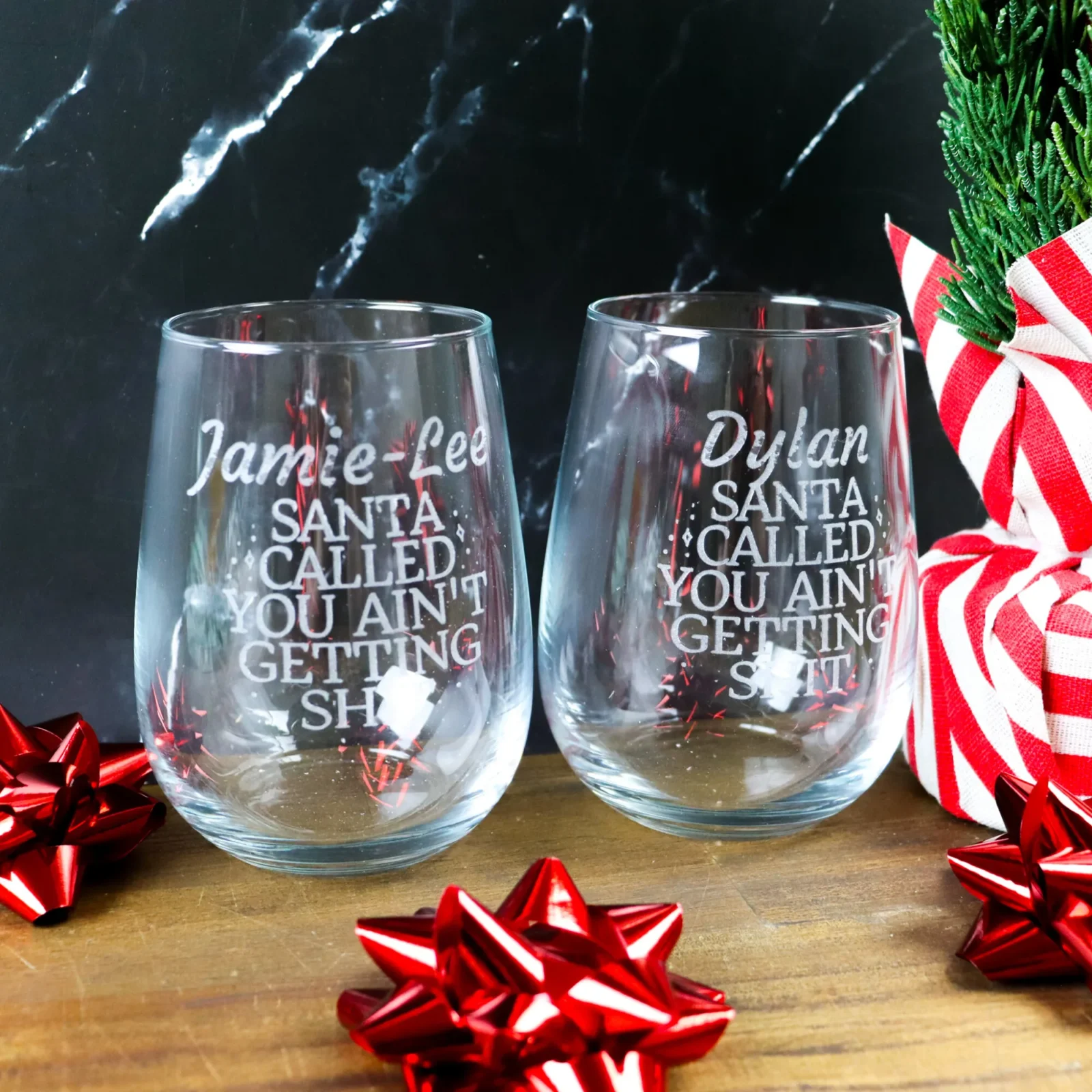 Santa called stemless wine glass