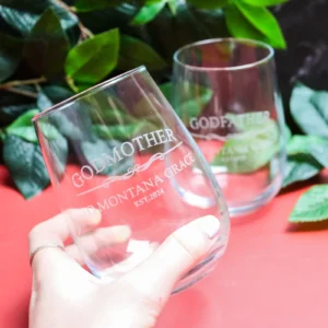 Stemless Wine Glass: Godparent Design