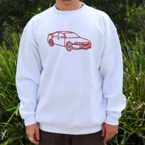 Car outline embroidered jumper / crewneck white