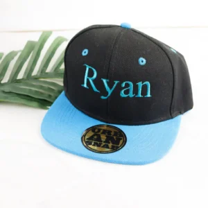 Embroidered snapback cap with choice of font