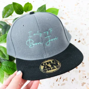 Embroidered snapback cap with choice of font