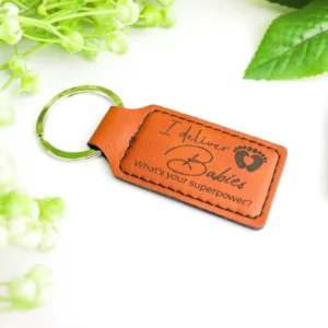 Midwife personalised vegan leather keychain