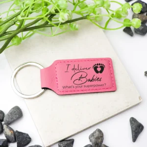 Midwife personalised vegan leather keychain