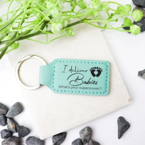 Midwife personalised vegan leather keychain