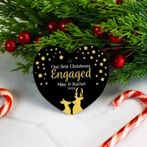 Our First Christmas Engaged Printed Heart Ornament