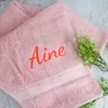 Pink Embroidered Bath Towel
