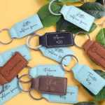 Rectangle vegan leather engraved keychain | customkings