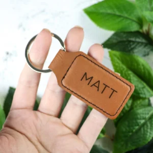 Rectangle vegan leather engraved keychain