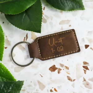 Rectangle vegan leather engraved keychain