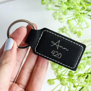 Rectangle vegan leather engraved keychain