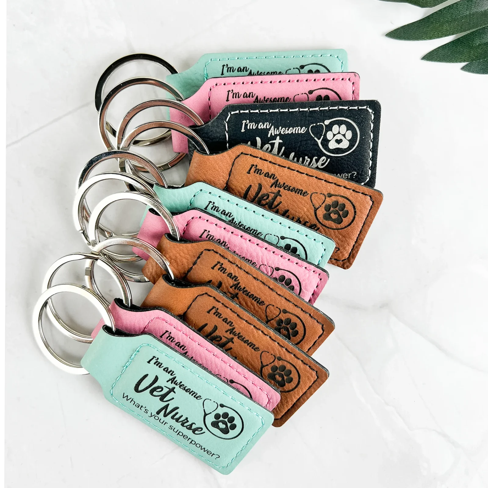 Vet nurse personalised vegan leather keychain