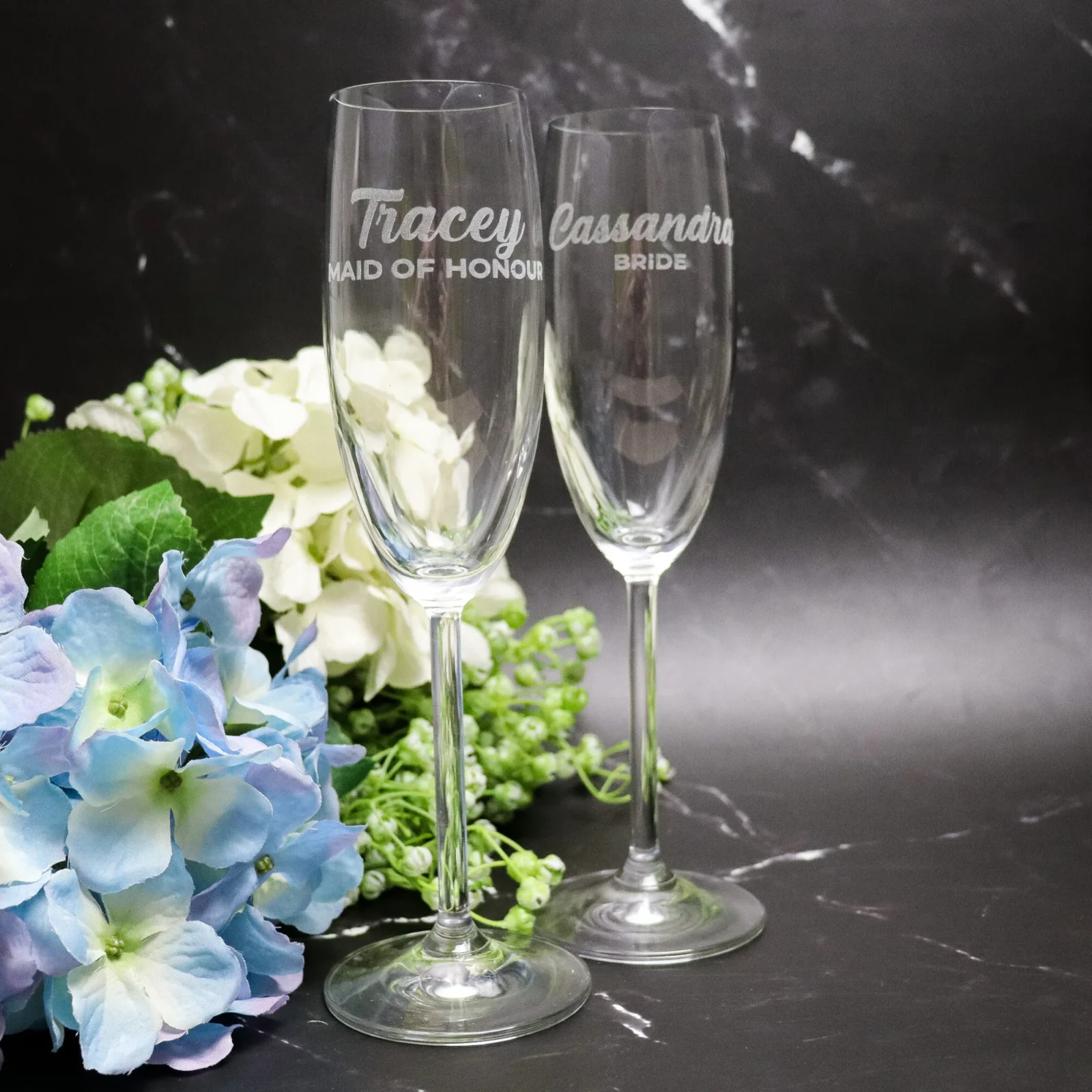 Wedding champagne flute with various designs