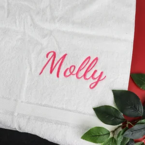 White embroidered bath towel