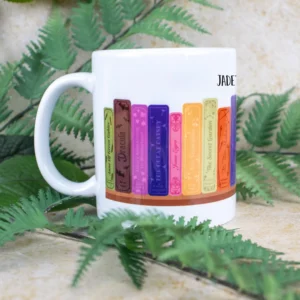 Reading bookshelf mug