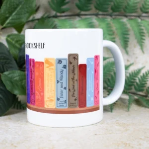 Reading bookshelf mug