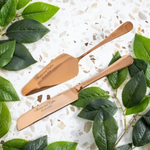 Personalised engraved wedding knife and server set