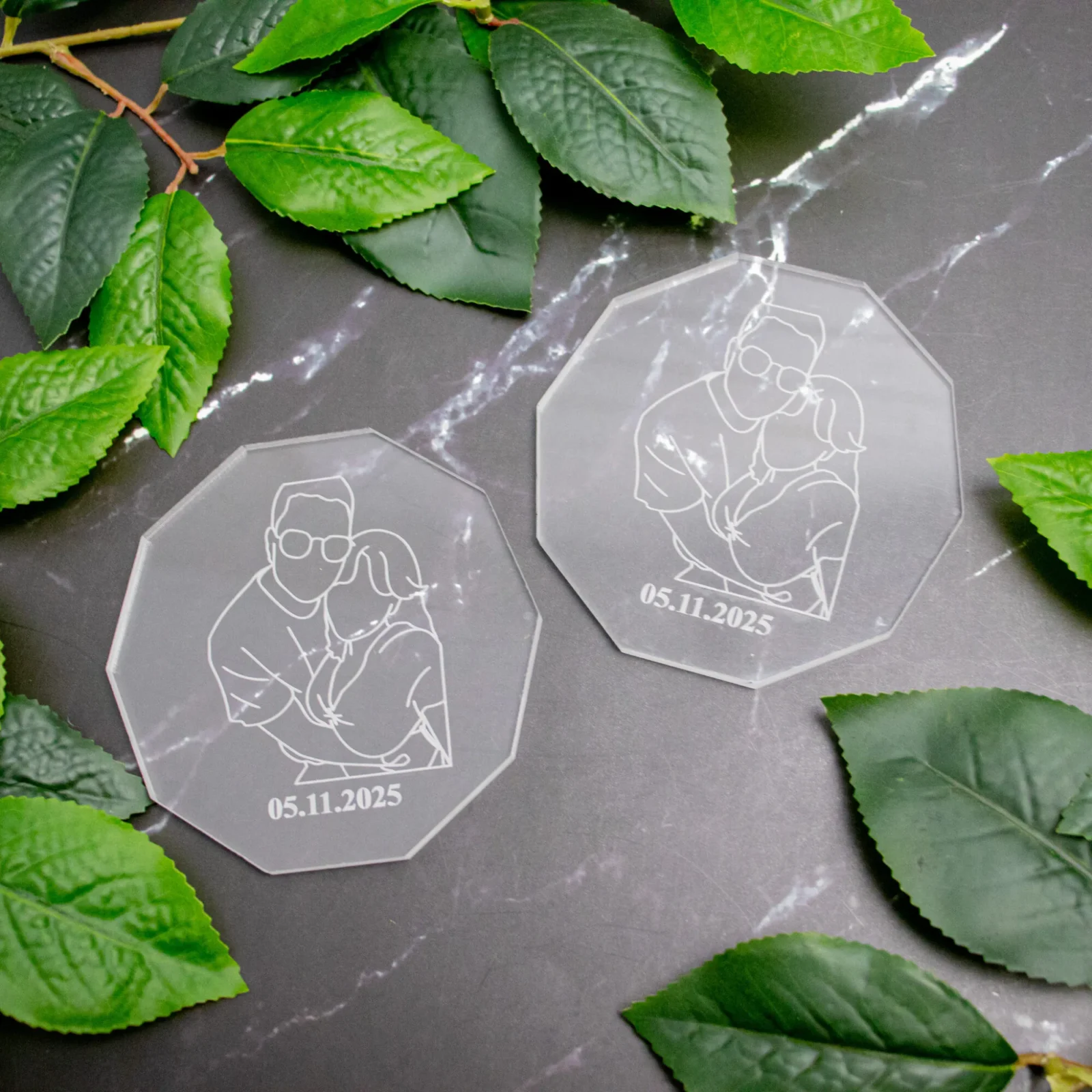 Couples Outline Engraved Acrylic Coaster Set of 4