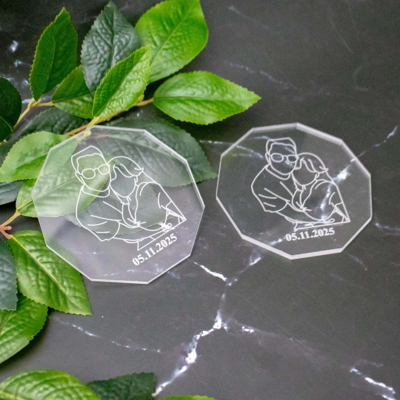 Couples Outline Engraved Acrylic Coaster Set of 4