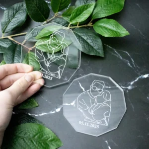 Couples Outline Engraved Acrylic Coaster Set of 4