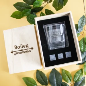 Groomsman boxed scotch glass set with whiskey stones