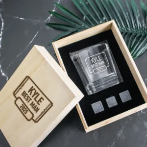 Groomsman boxed scotch glass set with whiskey stones