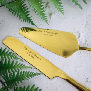 Personalised engraved wedding knife and server set