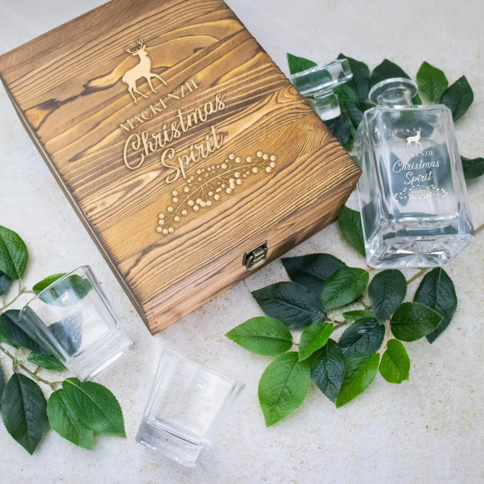 Christmas Spirit Vintage Boxed Decanter Set With Two Glasses