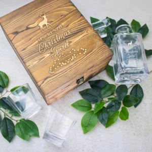 Christmas Spirit Vintage Boxed Decanter Set With Two Glasses
