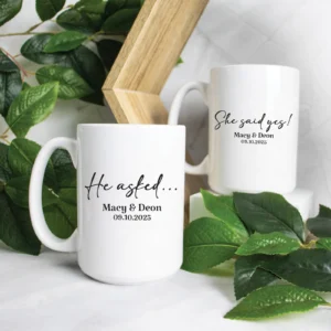 Couples Engagement Coffee Mug Set of 2