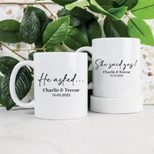 Couples engagement coffee mug set of 2