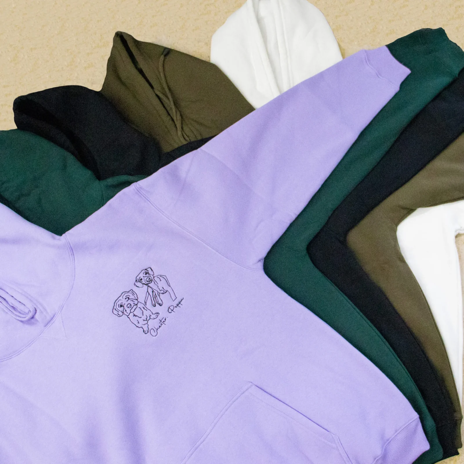 Custom Pet Portrait Hoodie 1-3 Pets Embroidered Outline