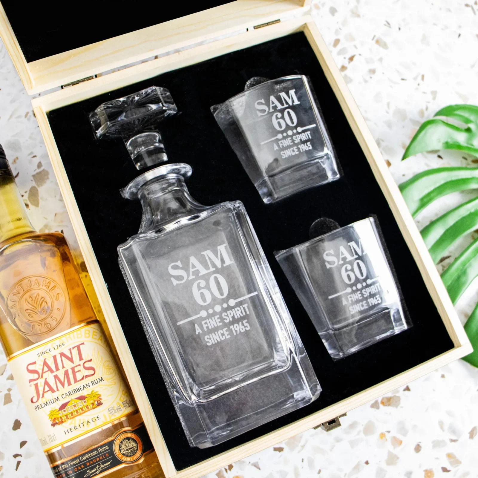 Engraved Birthday Boxed Vintage Decanter Set