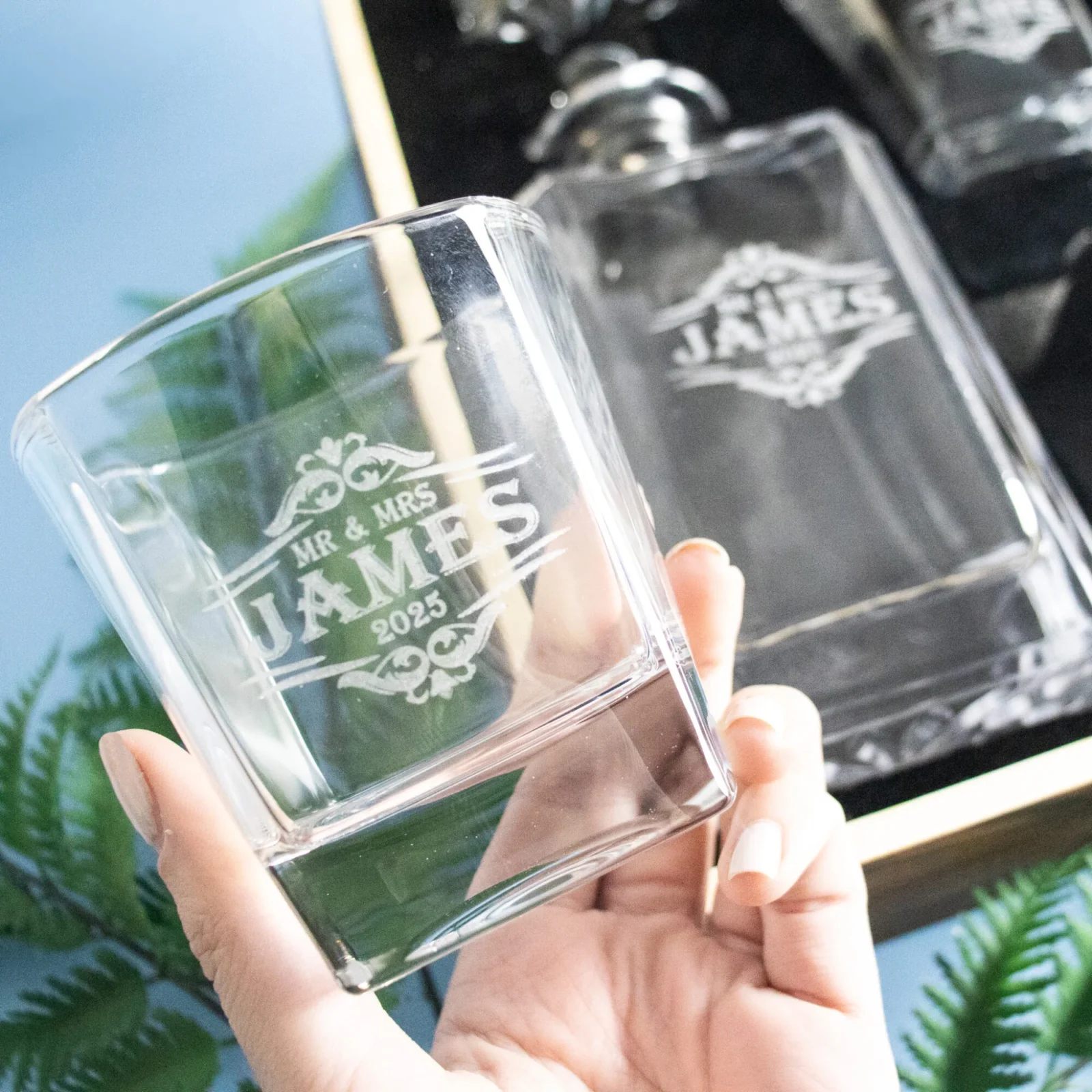 Fancy Vintage Boxed Decanter Set With Two Glasses