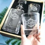 Fancy Vintage Boxed Decanter Set With Two Glasses